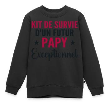 Kit De Survie Futur Papy Cadeau personnalisé - Sweat Premium enfant bio - noir - Devant - AI Model Kid Female (0cm)
