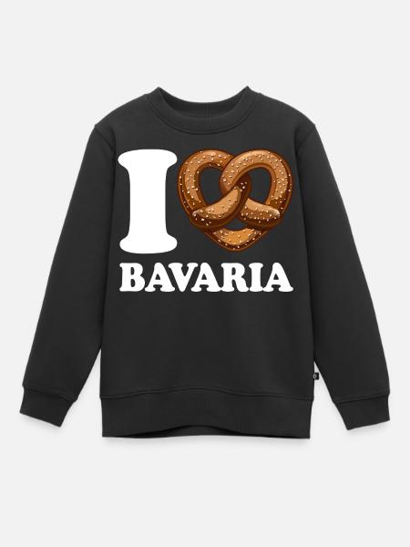I Love Bavaria Brezel - Herz - Spruch - Kinder Premium Organic Sweatshirt - Schwarz