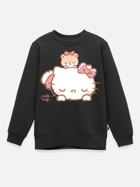 Hello Kitty Mit Teddy Auf Dem Rücken - Kinder Premium Organic Sweatshirt - Schwarz