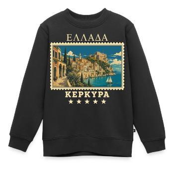 Griechenland Korfu Vintage Reisemarke - Kinder Premium Organic Sweatshirt - Schwarz - Vorne - AI Model Kid Female (0cm)