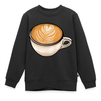 Café Cappuccino Fern - Sweat Premium enfant bio - noir - Devant - AI Model Kid Female (0cm)