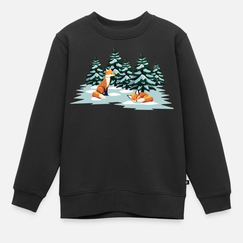 Füchse im Wald - Kinder Premium Organic Sweatshirt - Schwarz