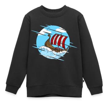 Bateau viking en vagues - Sweat Premium enfant bio - noir - Devant - AI Model Kid Female (0cm)