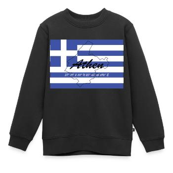 Athen - Hauptstadt mit GPS & Flagge - Kinder Premium Organic Sweatshirt - Schwarz - Vorne - AI Model Kid Female (0cm)