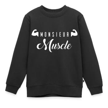 Monsieur Muscle Blanc - Sweat Premium enfant bio - noir - Devant - AI Model Kid Female (0cm)
