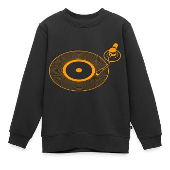 Disques vinyles - Sweat Premium enfant bio - noir - Devant - AI Model Kid Female (0cm)