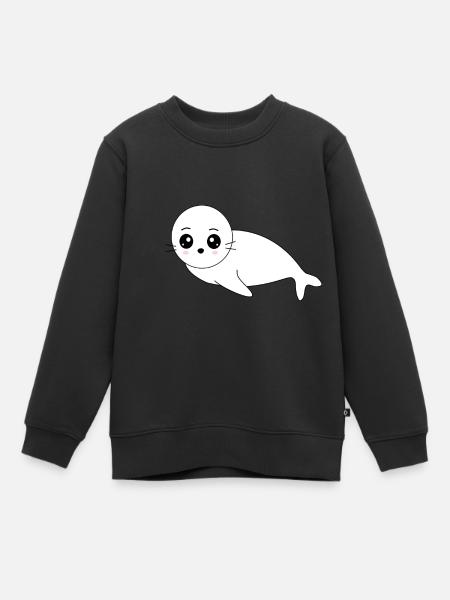 Seehund weiß Seehunde Robbe Robben Tiere - Kinder Premium Organic Sweatshirt - Schwarz