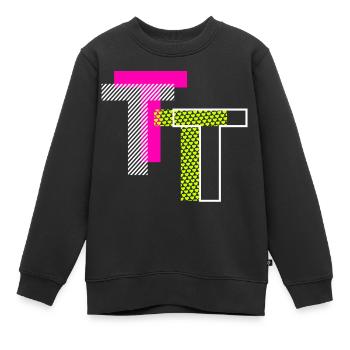 Lettre T - Sweat Premium enfant bio - noir - Devant - AI Model Kid Female (0cm)