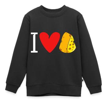 Fromage J’aime le fromage - Sweat Premium enfant bio - noir - Devant - AI Model Kid Female (0cm)