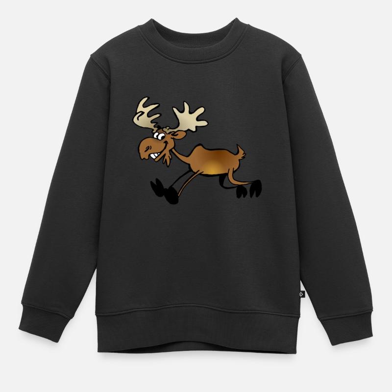 Elch rennt - Kinder Premium Organic Sweatshirt - Schwarz