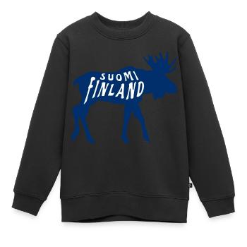 Suomi Finnland Elch - Kinder Premium Organic Sweatshirt - Schwarz - Vorne - AI Model Kid Female (0cm)