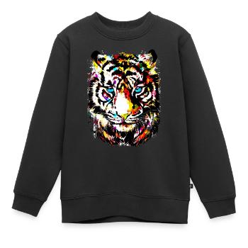 Tiger - Bunter Tiger - Tigazprint - Kinder Premium Organic Sweatshirt - Schwarz - Vorne - AI Model Kid Female (0cm)
