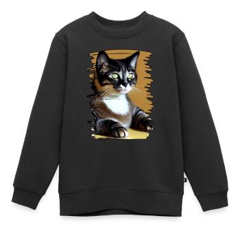 Katzen gesicht 9 - Kinder Premium Organic Sweatshirt - Schwarz - Vorne - AI Model Kid Female (0cm)