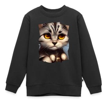 Katzengesicht - Kinder Premium Organic Sweatshirt - Schwarz - Vorne - AI Model Kid Female (0cm)