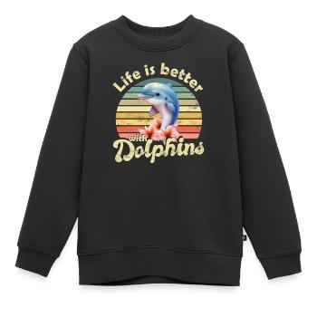 Dauphins dauphins - Sweat Premium enfant bio - noir - Devant - AI Model Kid Female (0cm)