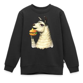 Cheeseburger essendes Lama - Kinder Premium Organic Sweatshirt - Schwarz - Vorne - AI Model Kid Female (0cm)