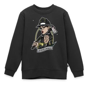 Feuerwehrfrau // Oldschool // Illustration - Kinder Premium Organic Sweatshirt - Schwarz - Vorne - AI Model Kid Female (0cm)