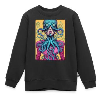 Mystique et mystérieuse rose mi-femme, mi-octo - Sweat Premium enfant bio - noir - Devant - AI Model Kid Female (0cm)
