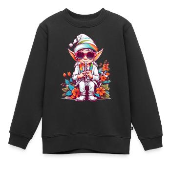 Elfe avec flûte - Sweat Premium enfant bio - noir - Devant - AI Model Kid Female (0cm)