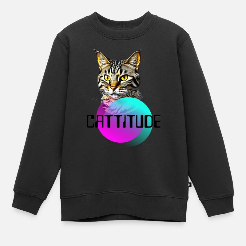 Chat avec cattitude, chat mignon avec qui tu ne plaisantes pas - Sweat Premium enfant bio - noir