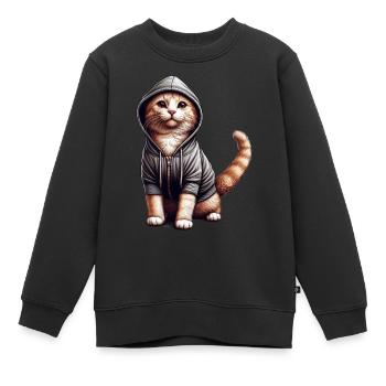 Chat portant un sweat à capuche - Sweat Premium enfant bio - noir - Devant - AI Model Kid Female (0cm)