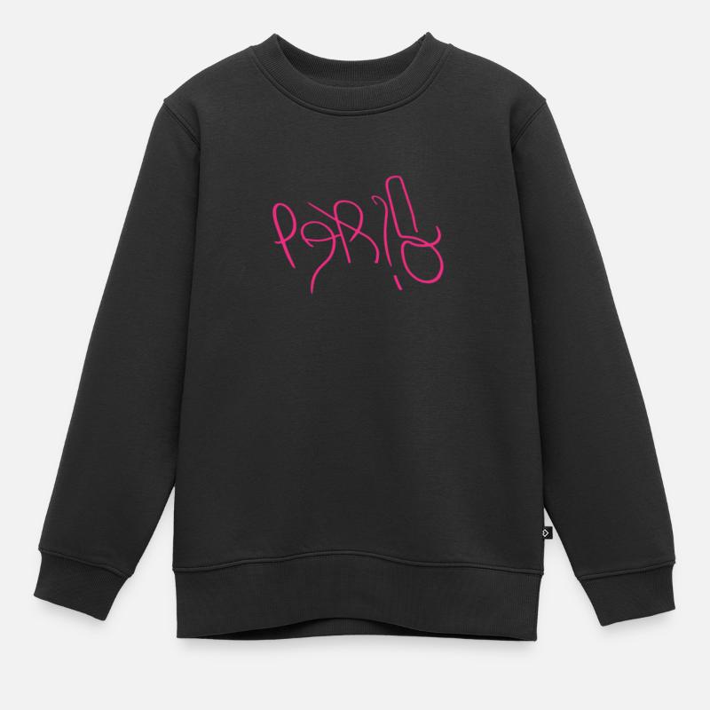 Le sweat à capuche Paris rose - Sweat Premium enfant bio - noir
