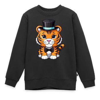 Tigre avec un chapeau et nœud papillon - Sweat Premium enfant bio - noir - Devant - AI Model Kid Female (0cm)