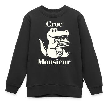 Croc Monsieur Croque Monsieur Fun French Crocodile - Kids Premium Organic Sweatshirt - black - Front - AI Model Kid Female (0cm)
