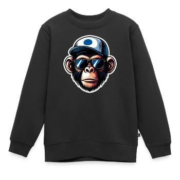 Affe Brille Cap - Kinder Premium Organic Sweatshirt - Schwarz - Vorne - AI Model Kid Female (0cm)