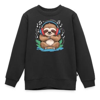 Paresseux de musique avec clé de casque - Sweat Premium enfant bio - noir - Devant - AI Model Kid Female (0cm)