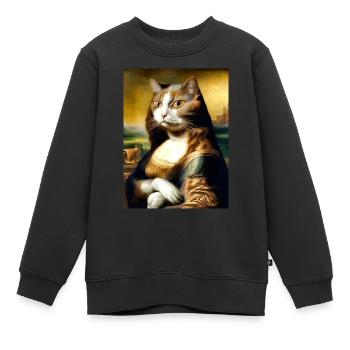 Meow Lisa Lustige Katze Parodie auf die Mona Lisa - Kinder Premium Organic Sweatshirt - Schwarz - Vorne - AI Model Kid Female (0cm)
