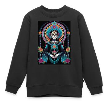 LA CATRINA DELUXE - Kids Premium Organic Sweatshirt - black - Front - AI Model Kid Female (0cm)