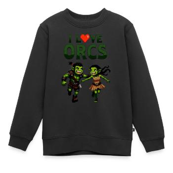 I Love Orcs – Chemise Fantasy Pixel Art - Sweat Premium enfant bio - noir - Devant - AI Model Kid Female (0cm)