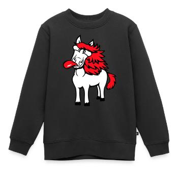 Pferd Verrückt Zunge rausstrecken komisch albern - Kinder Premium Organic Sweatshirt - Schwarz - Vorne - AI Model Kid Female (0cm)