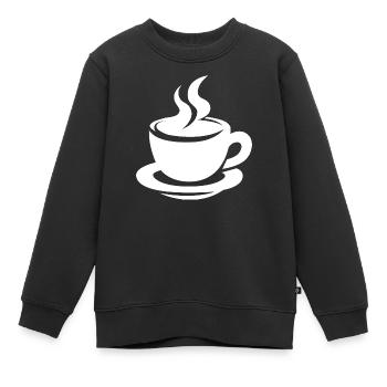 Kaffeetasse mit Dampf minimalistisches Design - Kinder Premium Organic Sweatshirt - Schwarz - Vorne - AI Model Kid Female (0cm)