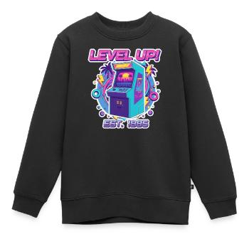 Level Up 1985 – Retro Arcade Automat Design - Kinder Premium Organic Sweatshirt - Schwarz - Vorne - AI Model Kid Female (0cm)