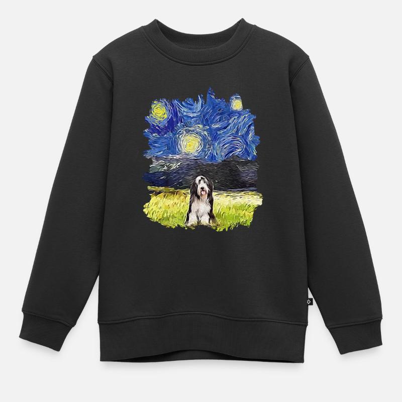 Nuit étoilée - Bearded Collie - Sweat Premium enfant bio - noir