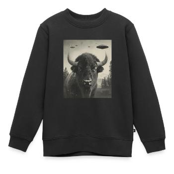 Selfie - Alien Selfie Bison OVNI - Sweat Premium enfant bio - noir - Devant - AI Model Kid Female (0cm)