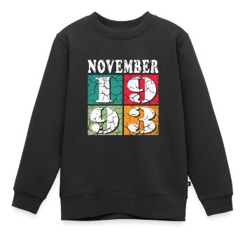 Novembre 1993 Anniversaire Novembre 1993 Novembre - Sweat Premium enfant bio - noir - Devant - AI Model Kid Female (0cm)