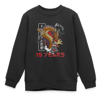15 ans Anniversaire Garçon Fille Ninja - Sweat Premium enfant bio - noir - Devant - AI Model Kid Female (0cm)