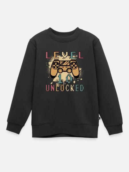 Level 10 Unlocked Zocker 10 Geburtstag Geschenk - Premium børne sweatshirt økologisk - sort