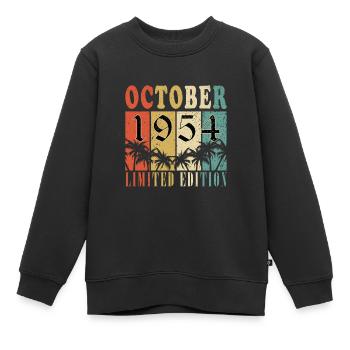 Né en octobre 1954 | Anniversaire Octobre 1954 - Sweat Premium enfant bio - noir - Devant - AI Model Kid Female (0cm)