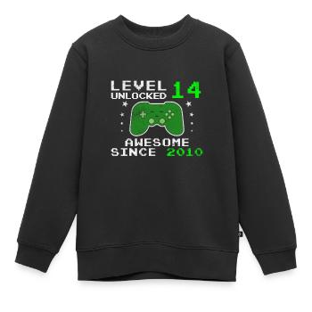 14e anniversaire Niveau 14 Joueur débloqué - Sweat Premium enfant bio - noir - Devant - AI Model Kid Female (0cm)