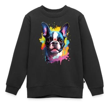 bunter Boston Terrier - bunte Hunde - Kinder Premium Organic Sweatshirt - Schwarz - Vorne - AI Model Kid Female (0cm)