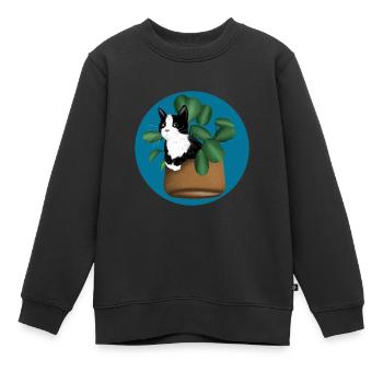 Freche Katze im Blumentopf Blumen Katzenliebhaber - Kinder Premium Organic Sweatshirt - Schwarz - Vorne - AI Model Kid Female (0cm)