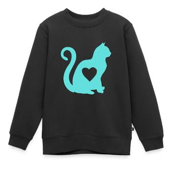 Türkis Katze herz silhouette katzenlover black - Kinder Premium Organic Sweatshirt - Schwarz - Vorne - AI Model Kid Female (0cm)