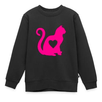 PINK katze herz silhouette katzenlover black - Kinder Premium Organic Sweatshirt - Schwarz - Vorne - AI Model Kid Female (0cm)