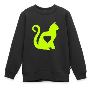 grün katze mit herz silhouette katzenlover katzen - Kinder Premium Organic Sweatshirt - Schwarz - Vorne - AI Model Kid Female (0cm)