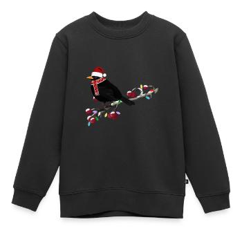 Amsel Lichterkette Vogel auf einem Ast Vogelfreund - Kinder Premium Organic Sweatshirt - Schwarz - Vorne - AI Model Kid Female (0cm)