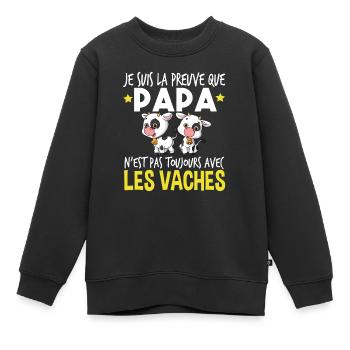 Vache Papa Bébé Nourrisson Naissance Cadeau - Sweat Premium enfant bio - noir - Devant - AI Model Kid Female (0cm)